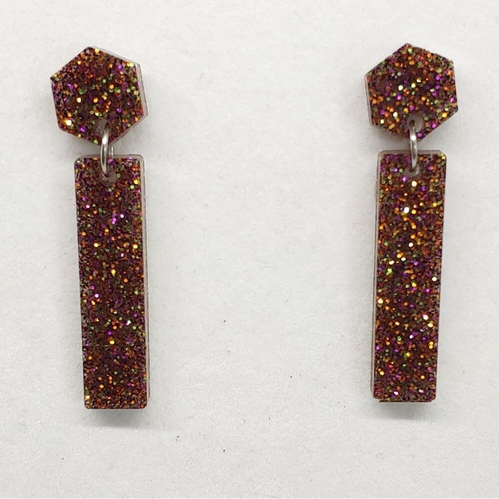Earrings Rectangle Glitter Studs
